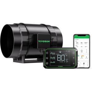 imageVIVOSUN AeroZesh S4 Inline Duct Fan Quiet 4quot 208 CFM Ventilation Exhaust Fan wEC Motor and GrowHub E42A Temperature Humidity WiFiController  for Heating Cooling Booster Grow Tents HydroponicsS8 w Smart Controller
