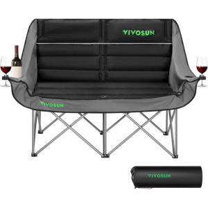 imageVIVOSUN Double Camping Chair Fully Padded Folding Loveseat Oversized Duo Chair with Cup ampamp Wine Glass Holders Pocket Armrests ampamp Carry BagBlack