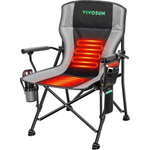 imageVIVOSUN Heated Camping Chair with 20000 mAh QuickCharge Power Bank Fully Padded Heated Folding Chair with 3 Heat Levels 10s Instant Heating Cup Holder ampamp Pockets for Outdoor Sports PicnicsBlack