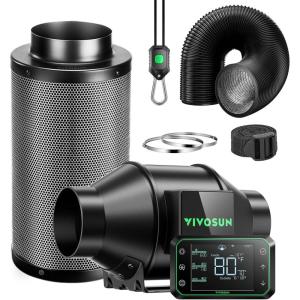 imageVIVOSUN Smart Air Filtration PRO G4 Kit 4quot AeroZesh G4 Inline Duct Fan wGrowHub E42A Temp Humidity WiFiController Carbon Filter ampamp Ducting Cooling ampamp Ventilation System for Grow Tent HydroponicsBlackgreen Blades