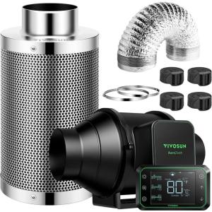imageVIVOSUN Smart Air Filtration PRO G4 Kit 4quot AeroZesh G4 Inline Duct Fan wGrowHub E42A Temp Humidity WiFiController Carbon Filter ampamp Ducting Cooling ampamp Ventilation System for Grow Tent HydroponicsSilver