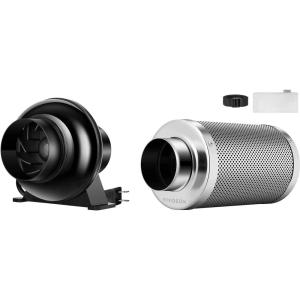 imageVIVOSUN 4 Inch Inline Fan and 4 Inch Air Carbon Filter Smellines Control with Australia Virgin Charcoal for Inline Duct Fan Grow Tent Prefilter Included Reversible Flange 4quot x 12quot