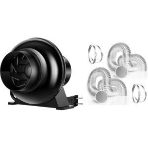 imageVIVOSUN 4 Inch Inline Ventilation Fan with 2Pack 4 Inch 8 Feet Flex Air Aluminum Ducting Flexible Dryer Vent Hose for HVAC Ventilation 4 Clamps Included