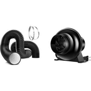 imageVIVOSUN 4 Inch Inline Ventilation Fan with Dryer Vent Hose 4 inch Aluminum Foil Ducting 16FT Long HeavyDuty Dryer Hose Vent Kit for HVAC Ventilation Exhaust Duct Fan Systems Black Flexib