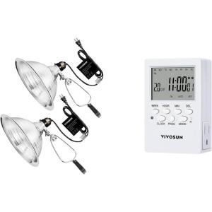 imageVIVOSUN Clamp Lamp Light with Detachable 85 Inch Aluminum Reflector and 7 Day Programmable Digital Timer with Dual Outlet 20 OnOff UL Listed Heavy Duty Plugin Outlet Timer