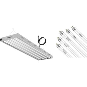 imageVIVOSUN Grow Lights 4 ft and Bulbs 54W 6500K HO Fluorescent Tubes Light Bulbs Cool White Bulb for 46 Inches T5 Light Fixtures T5 Grow Lights for Indoor Plants Pack of 5
