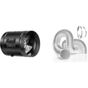 imageVIVOSUN Inline Booster Duct Fan 6 240 CFM and 6 Inch 16 Feet Flex Air Aluminum Ducting Flexible Dryer Vent Hose for HVAC Ventilation with 2 Stainless Steel Clamps