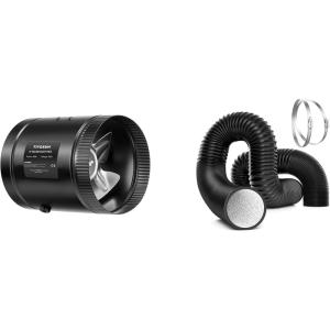imageVIVOSUN Inline Booster Duct Fan 6 240 CFM and Dryer Vent Hose 6 inch Aluminum Foil Ducting 8FT Long HeavyDuty Dryer Hose Vent Kit for HVAC Ventilation Exhaust Duct Fan Systems Black Flexible Ai