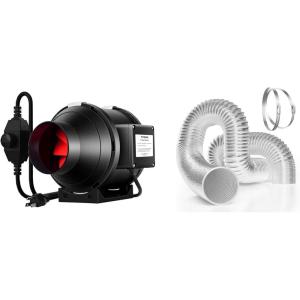 imageVIVOSUN R4 4 190 CFM Inline Duct Ventilation Fan and 4 8 Feet Flex Air Aluminum Ducting for HVAC Ventilation with Two 4 Inch Stainless Steel Clamps