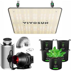 imageVIVOSUN VS1000 LED Grow Light with Ventilation Kit 4 Inch 190 CFM Inline Fan with Speed Controller 4 Inch Carbon Filter and 8 Feet of Ducting and 5Pack 3 Gallon Plant Grow Bags
