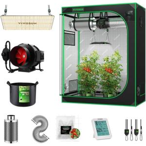 imageVIVOSUN VS2000 LED Grow Light with Brand Driver 4x2 Grow Tent 6 Inch 390 CFM Inline Fan with Speed Controller 5Pack 5 Gallon Grow Bags 5 x 15 ft Plant Trellis Netting