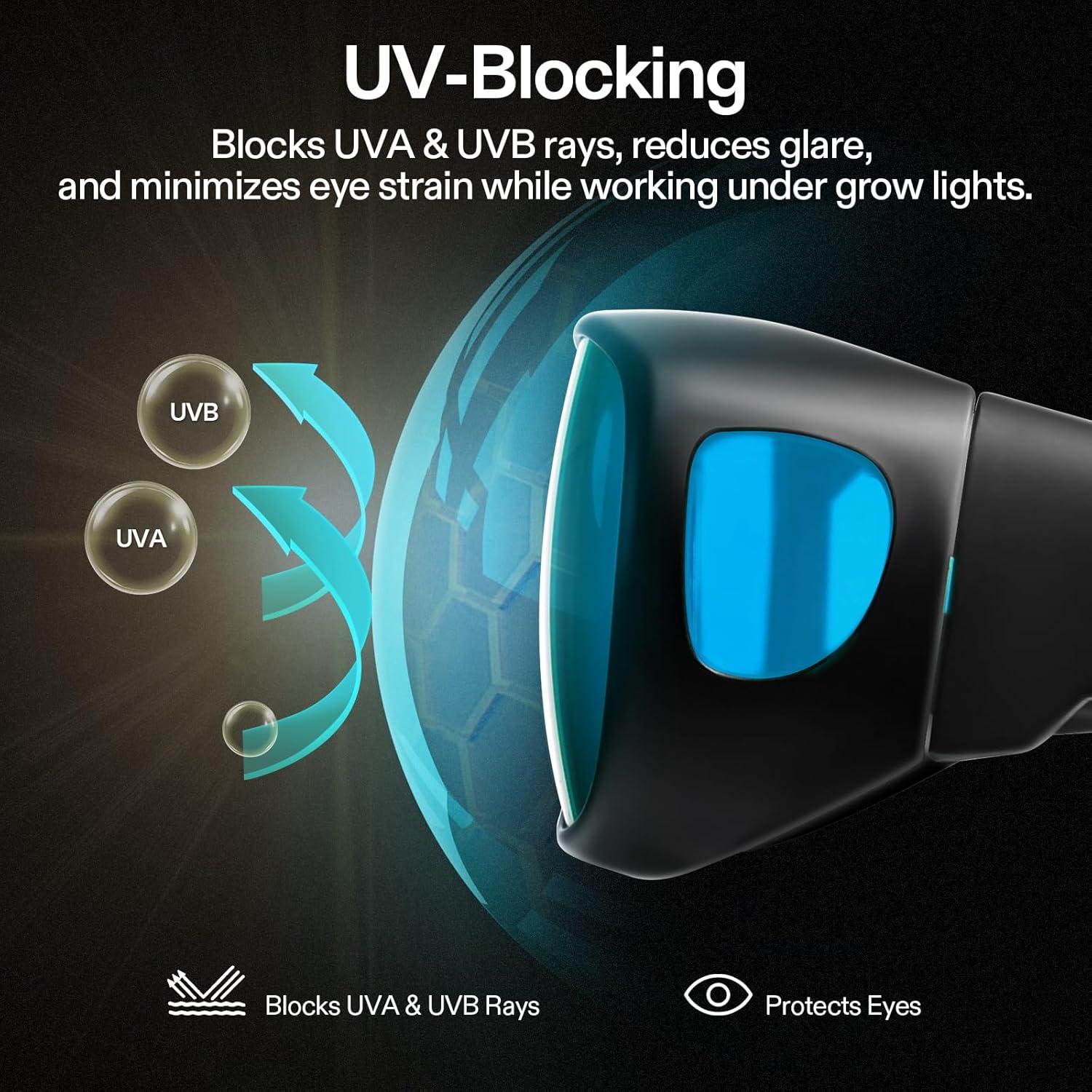 imageVIVOSUN VS2000 LED Grow Light and Indoor Hydroponics Anti UVA and UVB Grow Room Glasses Goggles with Glasses Case Blue