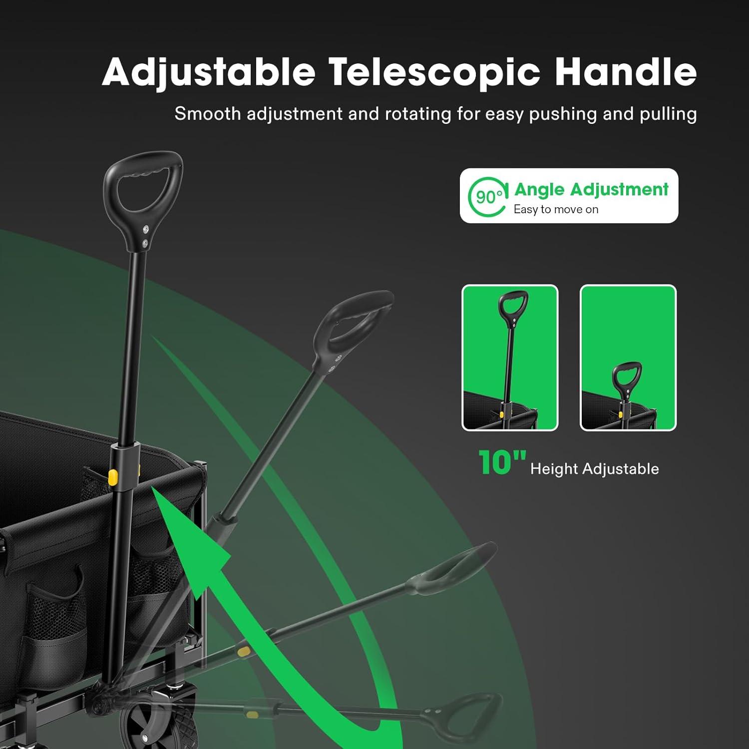 imageVIVOSUN Collapsible Folding Wagon Outdoor Utility with AllTerrain Wheels Adjustable Handle Cup Holders ampamp Side Pockets for Camping Shopping Garden 210Lbs Capacity BlackBlack