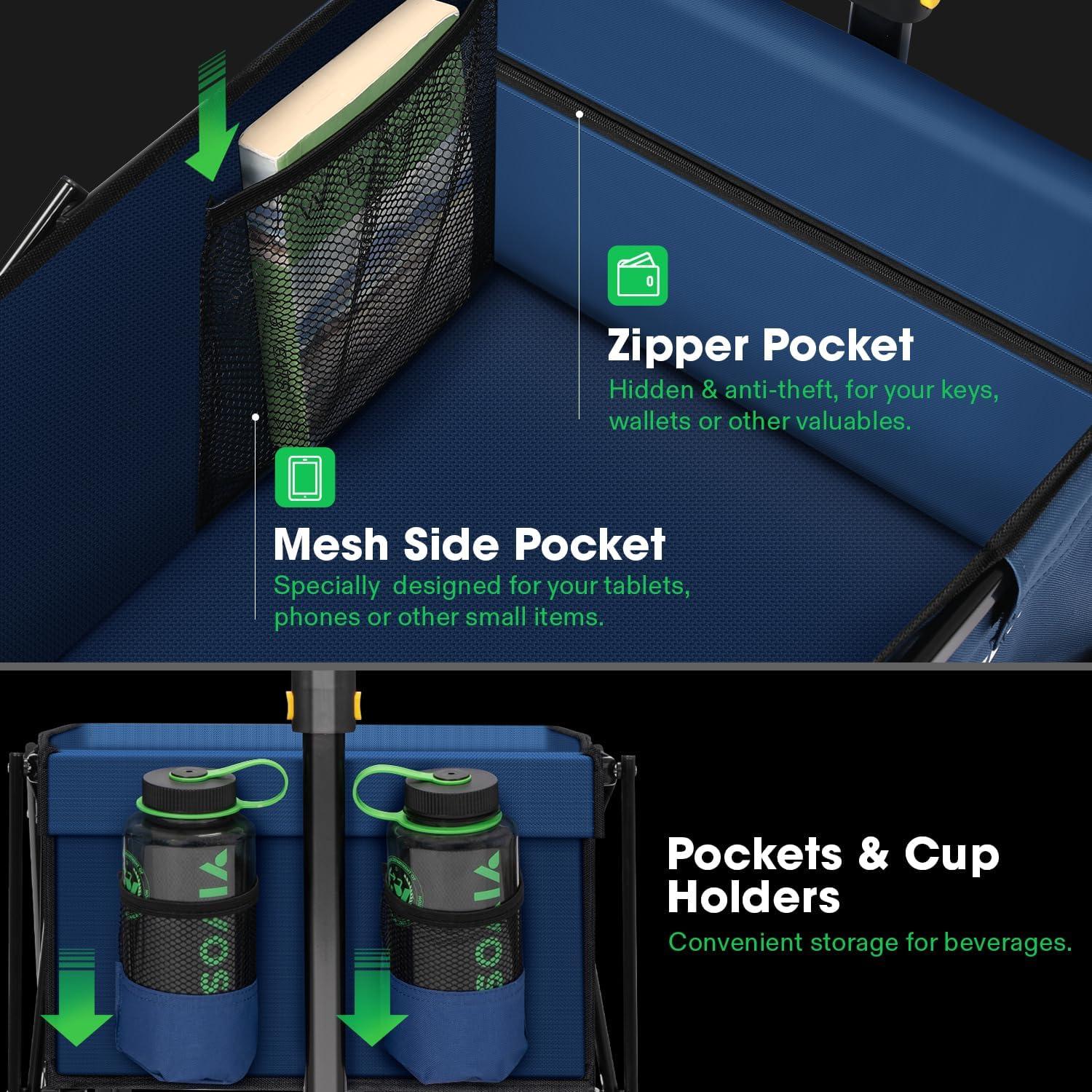 imageVIVOSUN Collapsible Folding Wagon Outdoor Utility with AllTerrain Wheels Adjustable Handle Cup Holders ampamp Side Pockets for Camping Shopping Garden 210Lbs Capacity BlackBlue