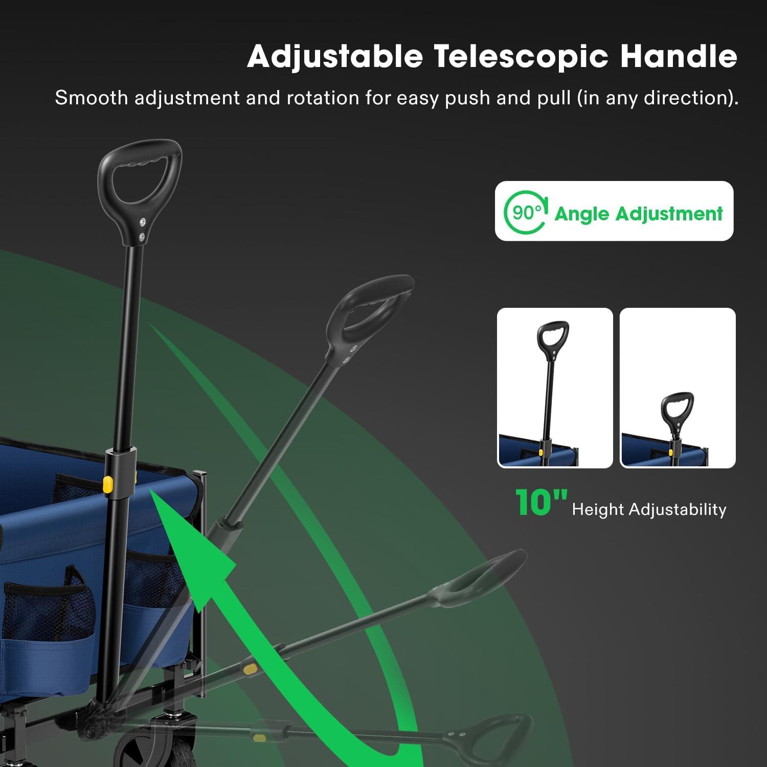 imageVIVOSUN Collapsible Folding Wagon Outdoor Utility with AllTerrain Wheels Adjustable Handle Cup Holders ampamp Side Pockets for Camping Shopping Garden 210Lbs Capacity BlackBlue