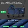 imageVIVOSUN Collapsible Folding Wagon Outdoor Utility with AllTerrain Wheels Adjustable Handle Cup Holders ampamp Side Pockets for Camping Shopping Garden 210Lbs Capacity BlackBlue