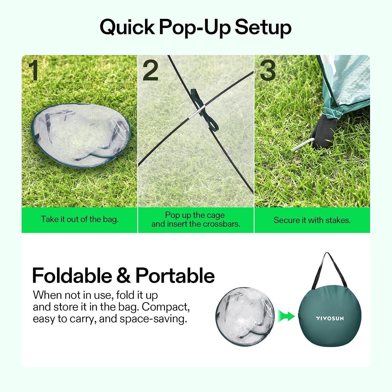 imageVIVOSUN 10x7x7 Ft Large Walk in Greenhouse Greenhouse Tunnel Garden Plant Hot House with Green PE Cover Rollup Zipper Door and Window for OutdoorClear PVC