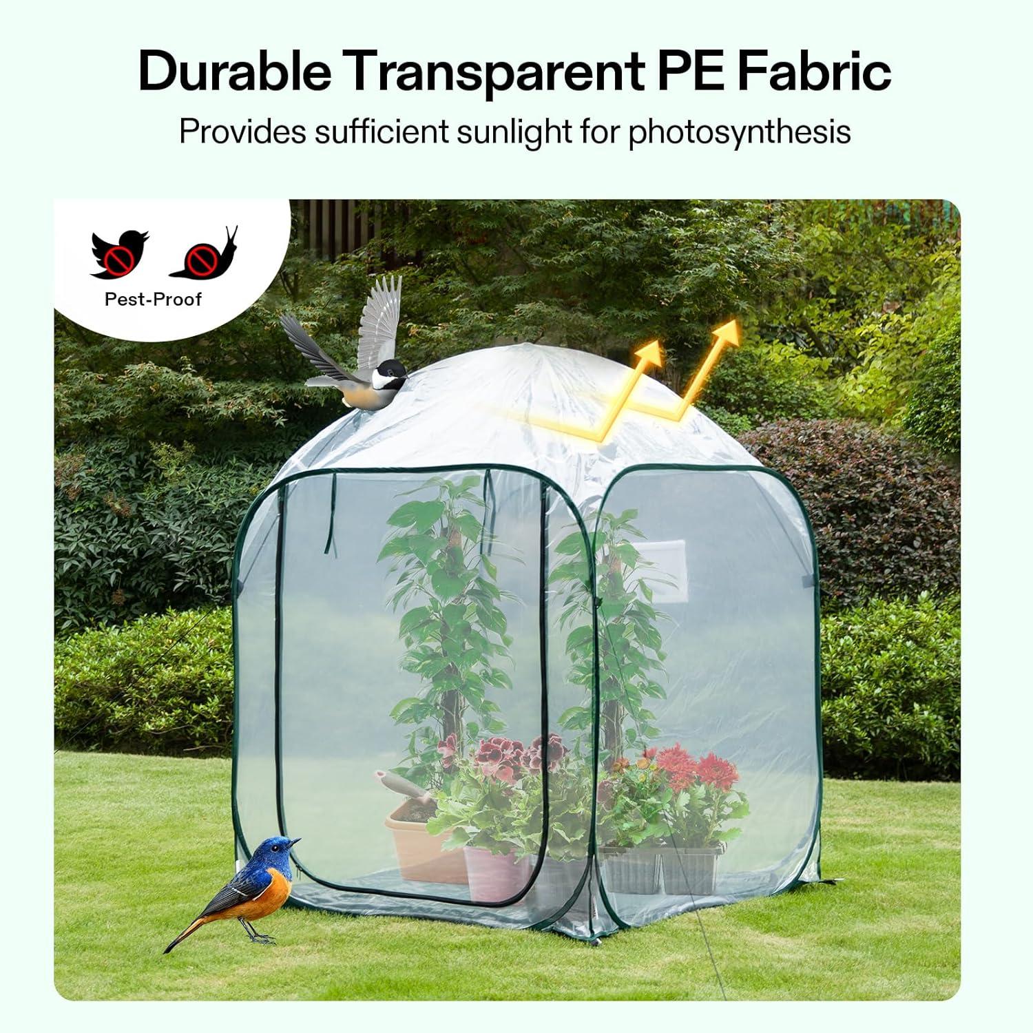 imageVIVOSUN 10x7x7 Ft Large Walk in Greenhouse Greenhouse Tunnel Garden Plant Hot House with Green PE Cover Rollup Zipper Door and Window for OutdoorClear PVC