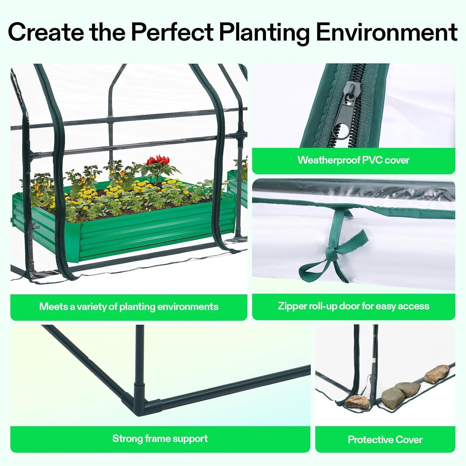 imageVIVOSUN 10x7x7 Ft Large Walk in Greenhouse Greenhouse Tunnel Garden Plant Hot House with Green PE Cover Rollup Zipper Door and Window for OutdoorClear PVC