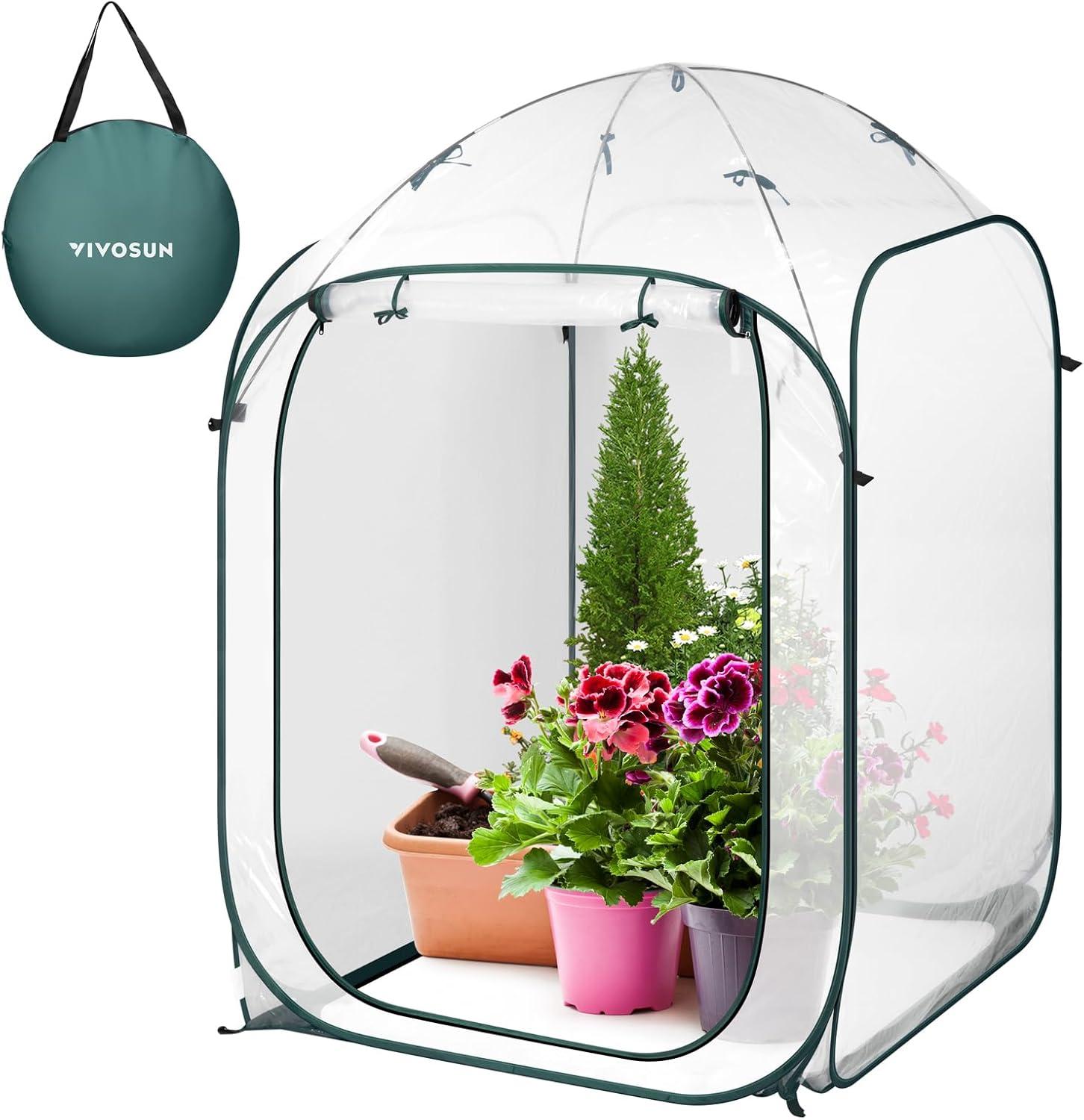 imageVIVOSUN 10x7x7 Ft Large Walk in Greenhouse Greenhouse Tunnel Garden Plant Hot House with Green PE Cover Rollup Zipper Door and Window for OutdoorClear PVC