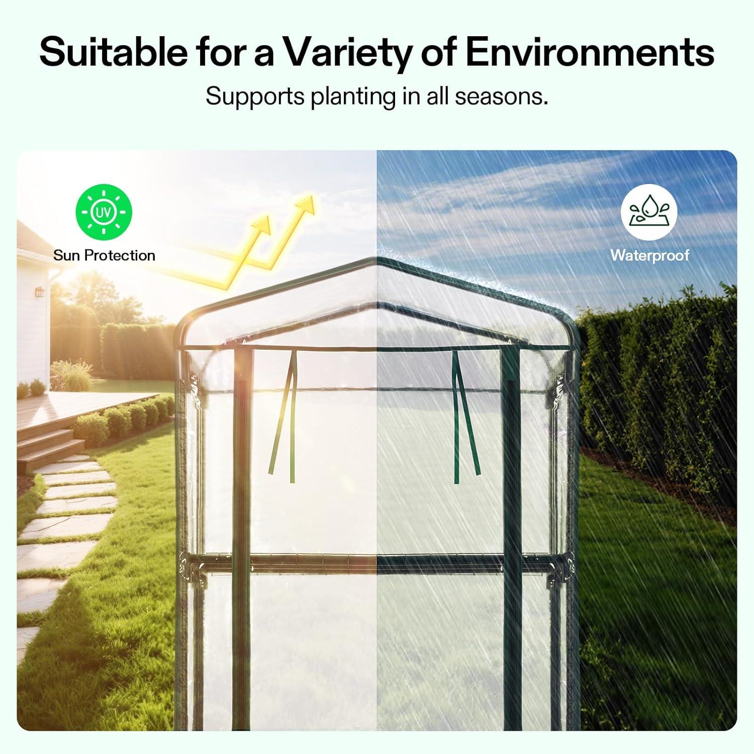 imageVIVOSUN 10x7x7 Ft Large Walk in Greenhouse Greenhouse Tunnel Garden Plant Hot House with Green PE Cover Rollup Zipper Door and Window for OutdoorClear PVC