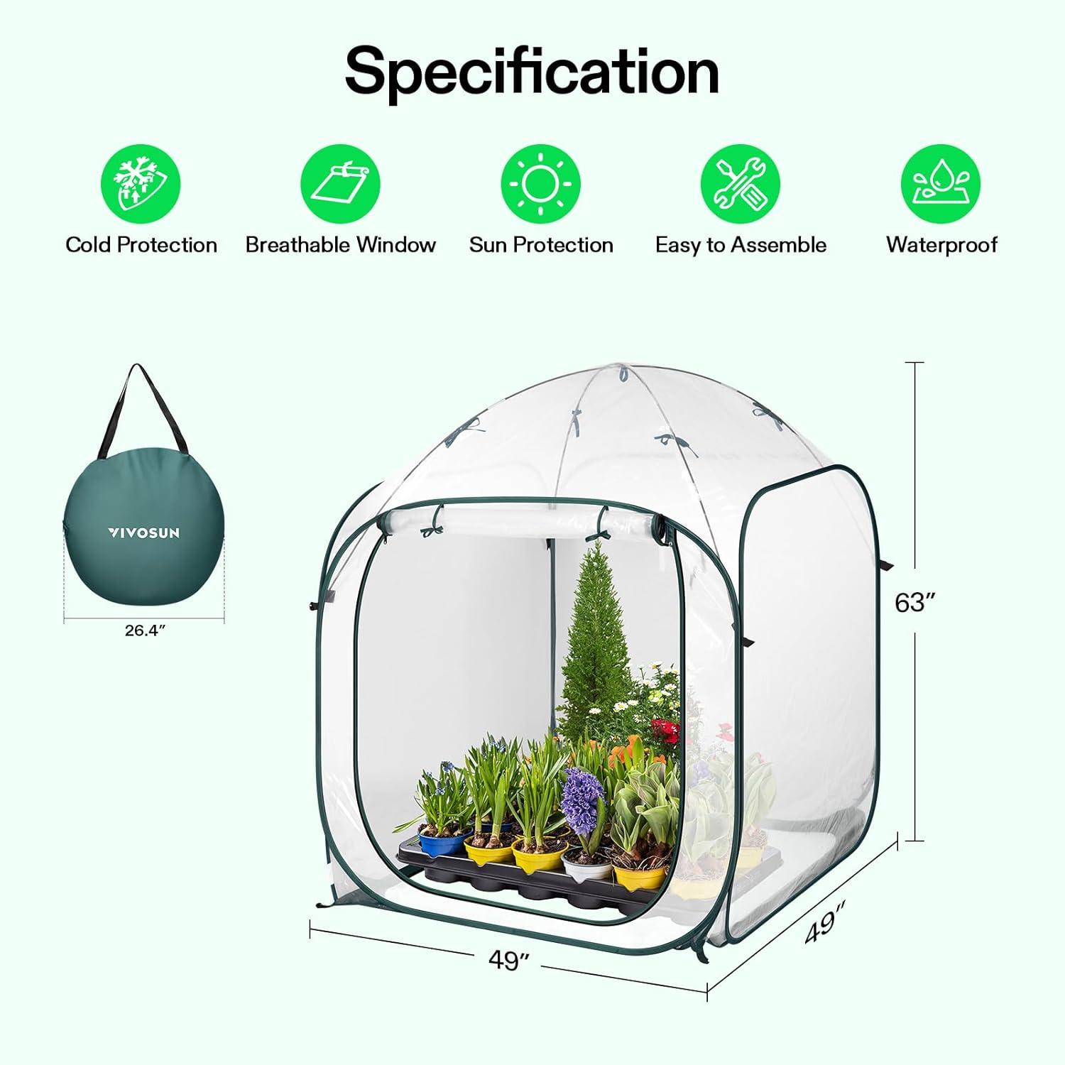 imageVIVOSUN 10x7x7 Ft Large Walk in Greenhouse Greenhouse Tunnel Garden Plant Hot House with Green PE Cover Rollup Zipper Door and Window for OutdoorClear PVC