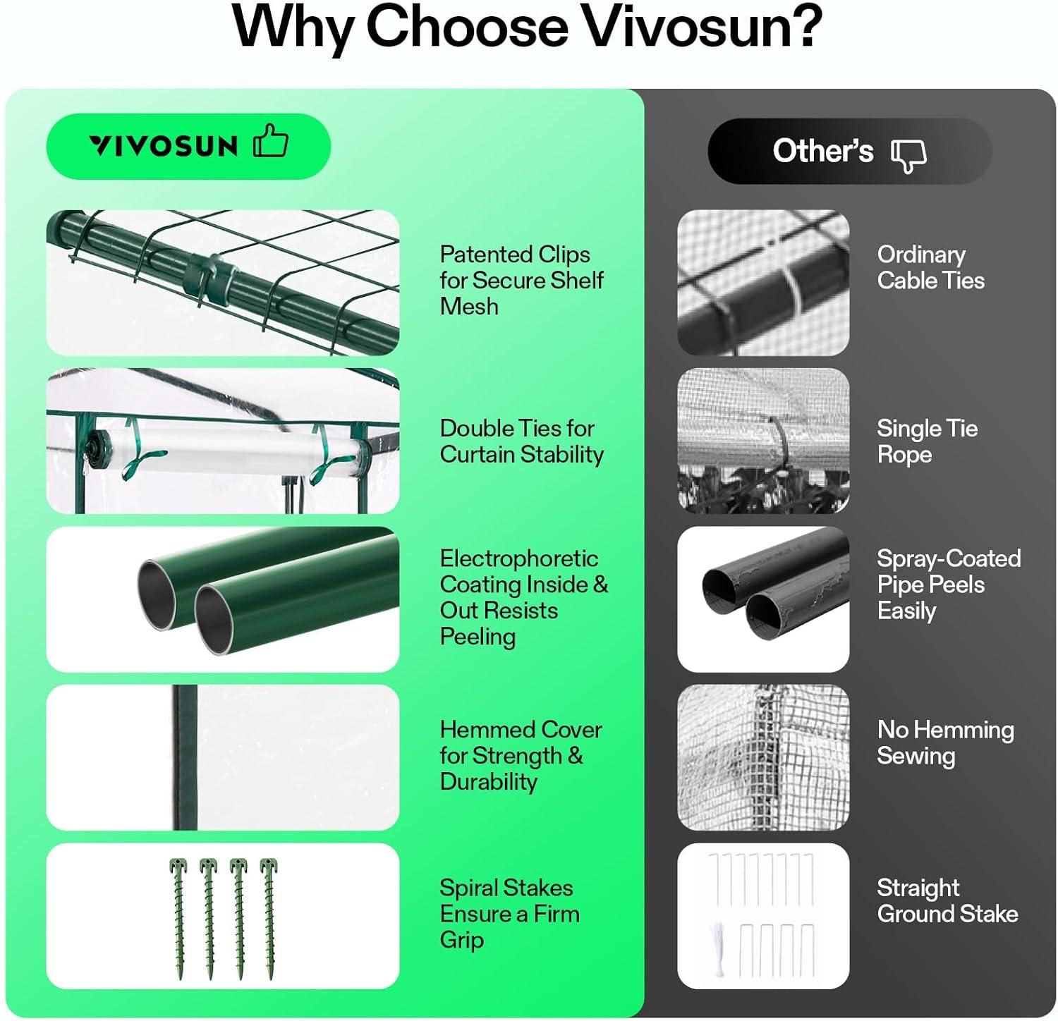 imageVIVOSUN 10x7x7 Ft Large Walk in Greenhouse Greenhouse Tunnel Garden Plant Hot House with Green PE Cover Rollup Zipper Door and Window for OutdoorClear PVC