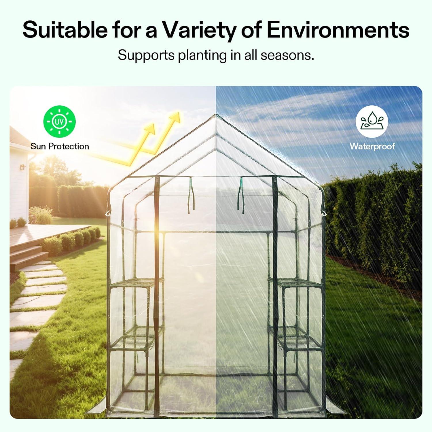 imageVIVOSUN 10x7x7 Ft Large Walk in Greenhouse Greenhouse Tunnel Garden Plant Hot House with Green PE Cover Rollup Zipper Door and Window for OutdoorClear PVC
