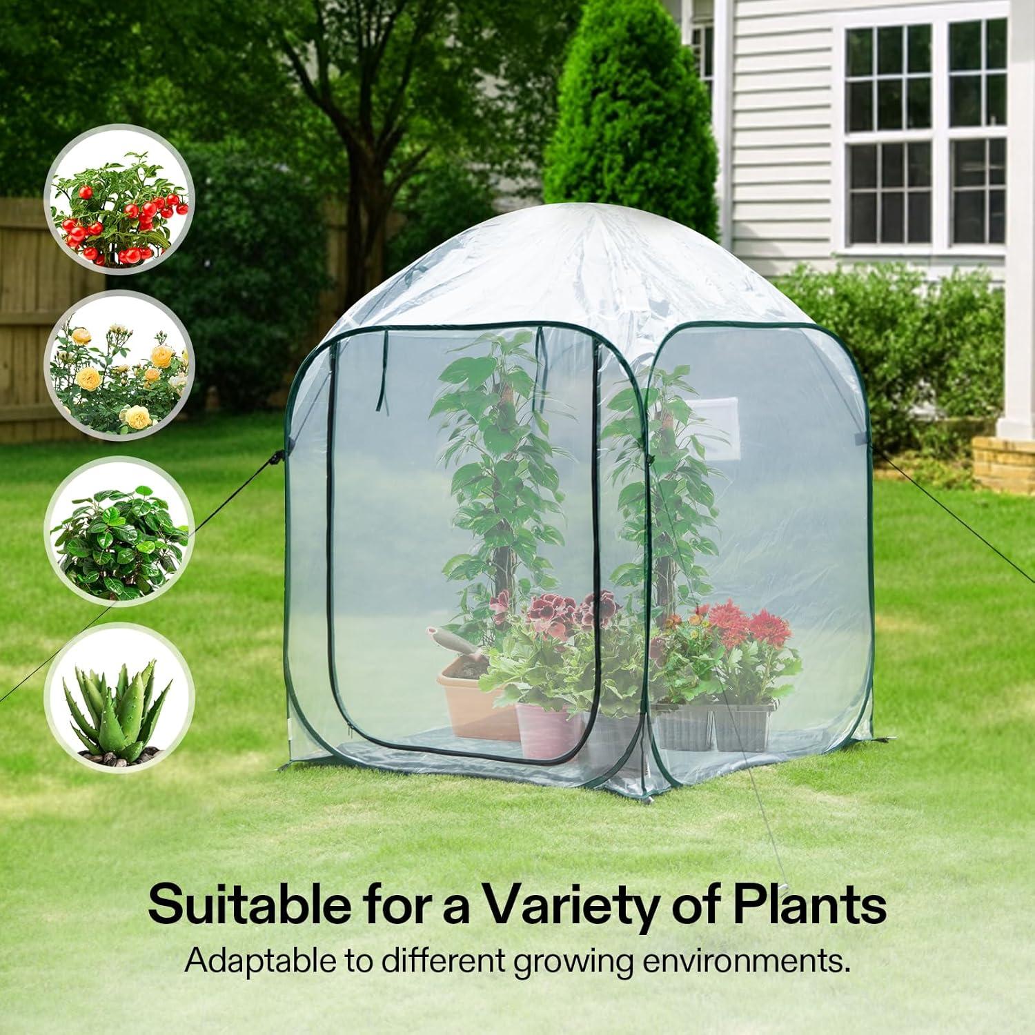 imageVIVOSUN 10x7x7 Ft Large Walk in Greenhouse Greenhouse Tunnel Garden Plant Hot House with Green PE Cover Rollup Zipper Door and Window for OutdoorClear PVC