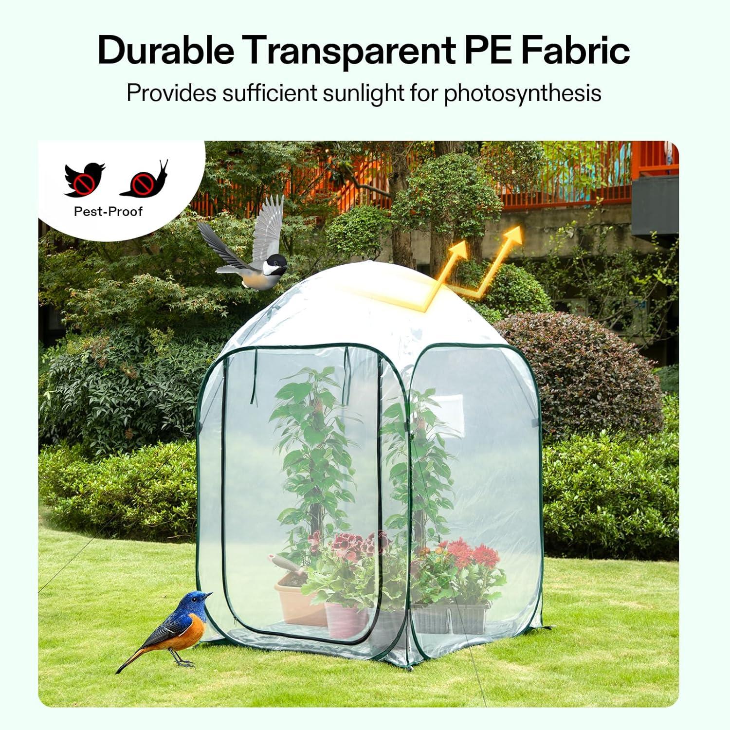 imageVIVOSUN 10x7x7 Ft Large Walk in Greenhouse Greenhouse Tunnel Garden Plant Hot House with Green PE Cover Rollup Zipper Door and Window for OutdoorClear PVC