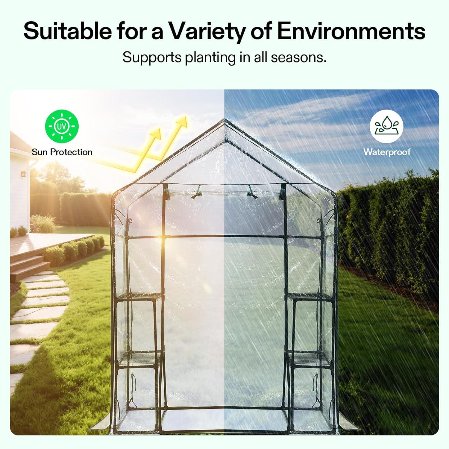 imageVIVOSUN 10x7x7 Ft Large Walk in Greenhouse Greenhouse Tunnel Garden Plant Hot House with Green PE Cover Rollup Zipper Door and Window for OutdoorClear PVC