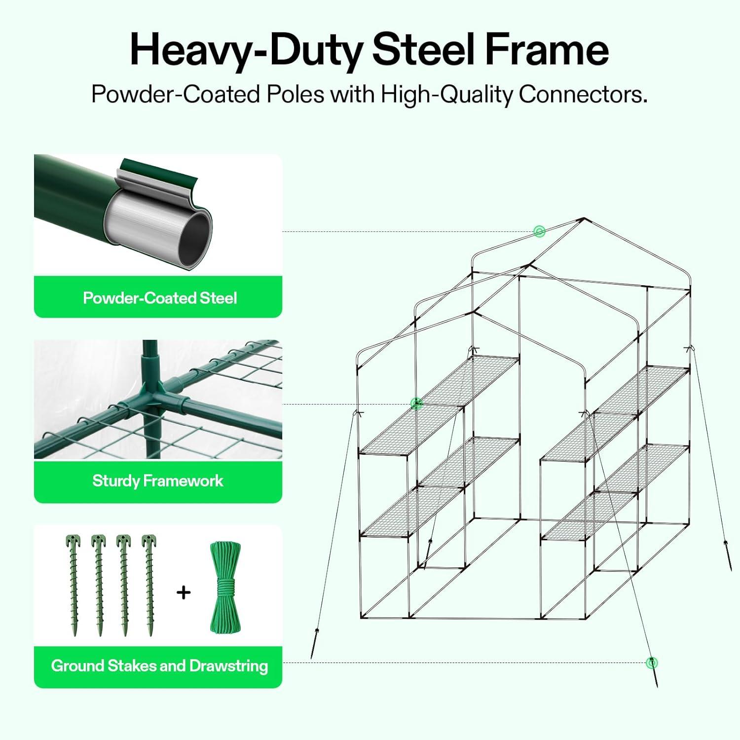 imageVIVOSUN 10x7x7 Ft Large Walk in Greenhouse Greenhouse Tunnel Garden Plant Hot House with Green PE Cover Rollup Zipper Door and Window for OutdoorClear PVC