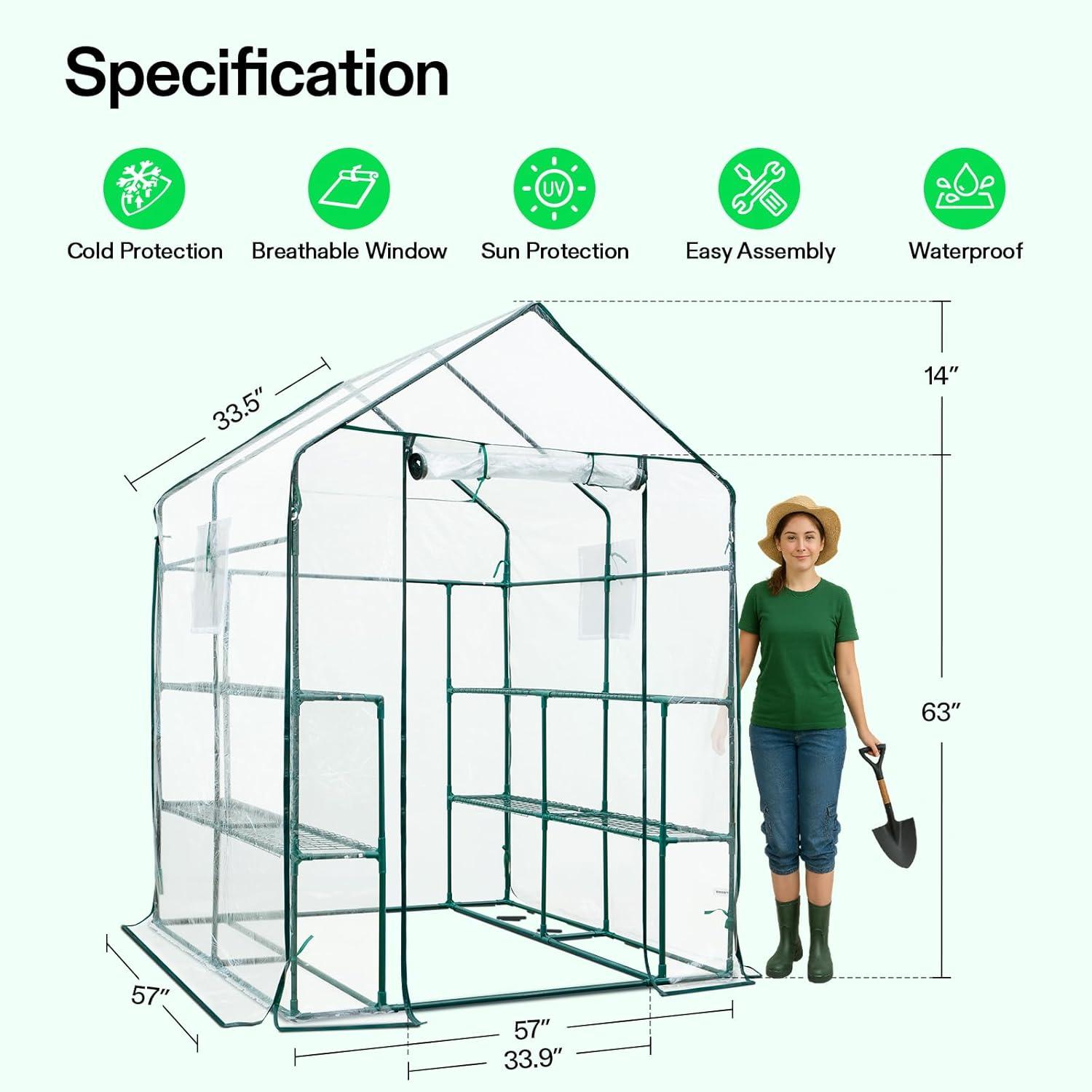 imageVIVOSUN 10x7x7 Ft Large Walk in Greenhouse Greenhouse Tunnel Garden Plant Hot House with Green PE Cover Rollup Zipper Door and Window for OutdoorClear PVC