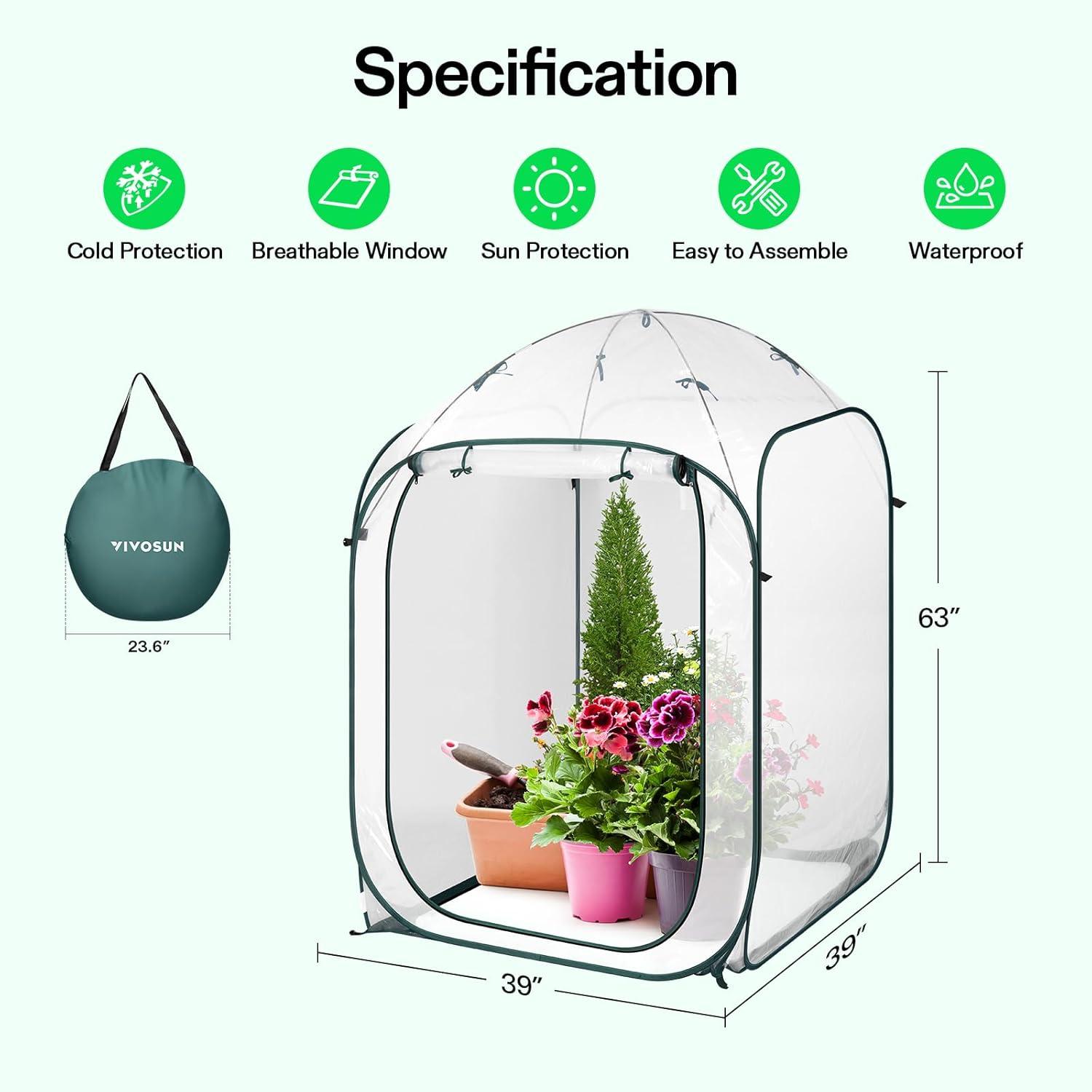 imageVIVOSUN 10x7x7 Ft Large Walk in Greenhouse Greenhouse Tunnel Garden Plant Hot House with Green PE Cover Rollup Zipper Door and Window for OutdoorClear PVC