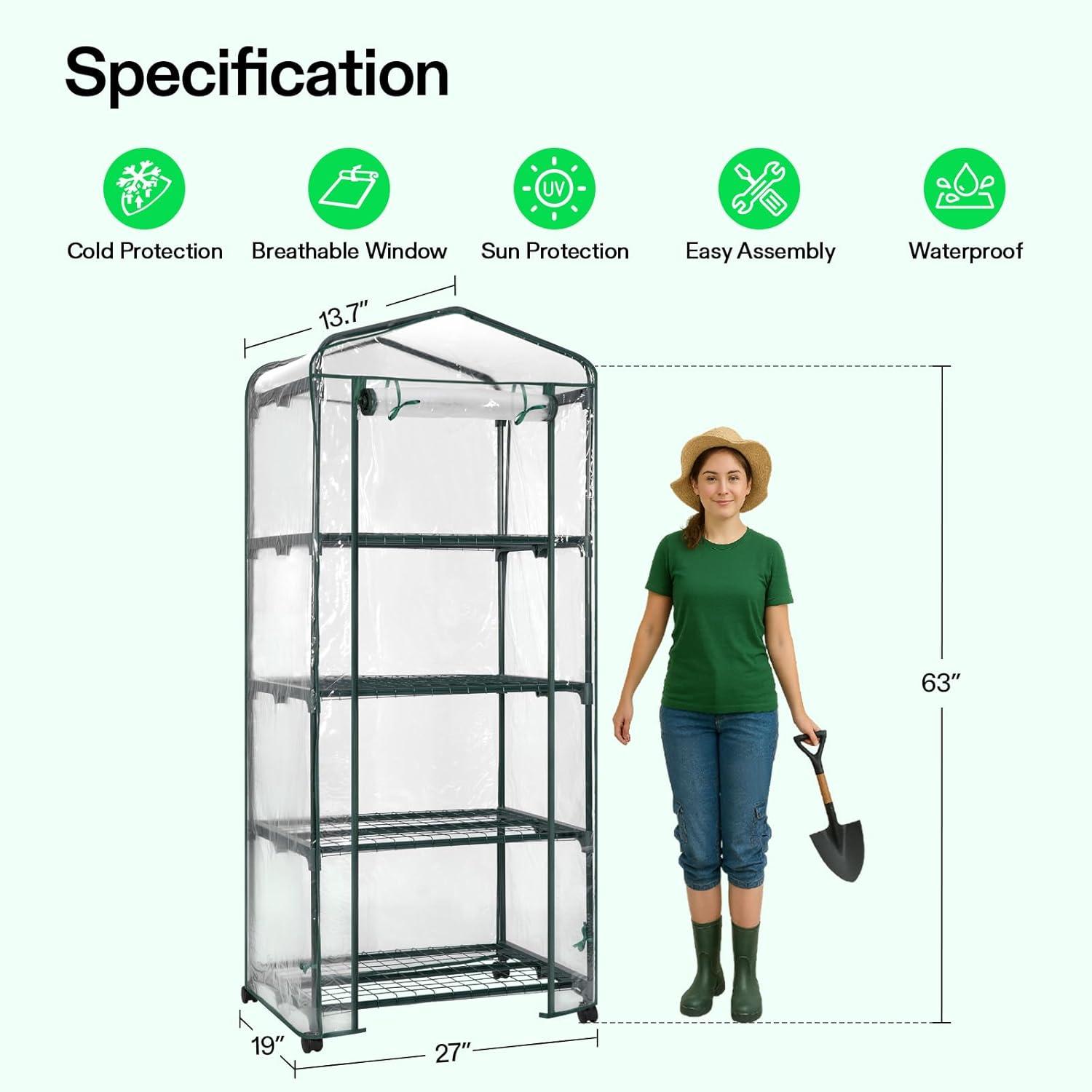 imageVIVOSUN 10x7x7 Ft Large Walk in Greenhouse Greenhouse Tunnel Garden Plant Hot House with Green PE Cover Rollup Zipper Door and Window for OutdoorClear PVC