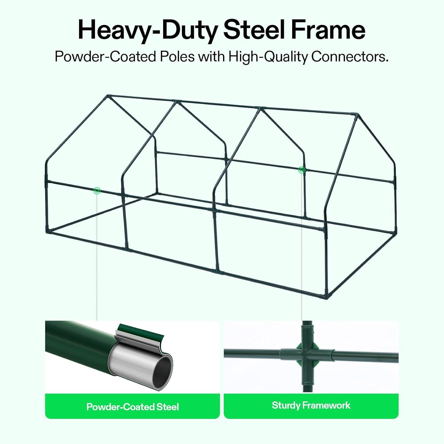 imageVIVOSUN 10x7x7 Ft Large Walk in Greenhouse Greenhouse Tunnel Garden Plant Hot House with Green PE Cover Rollup Zipper Door and Window for OutdoorClear PVC