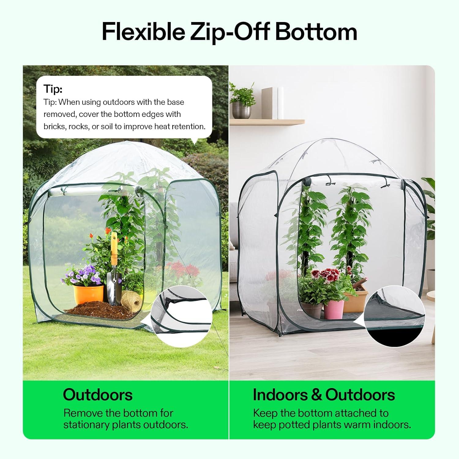 imageVIVOSUN 10x7x7 Ft Large Walk in Greenhouse Greenhouse Tunnel Garden Plant Hot House with Green PE Cover Rollup Zipper Door and Window for OutdoorClear PVC
