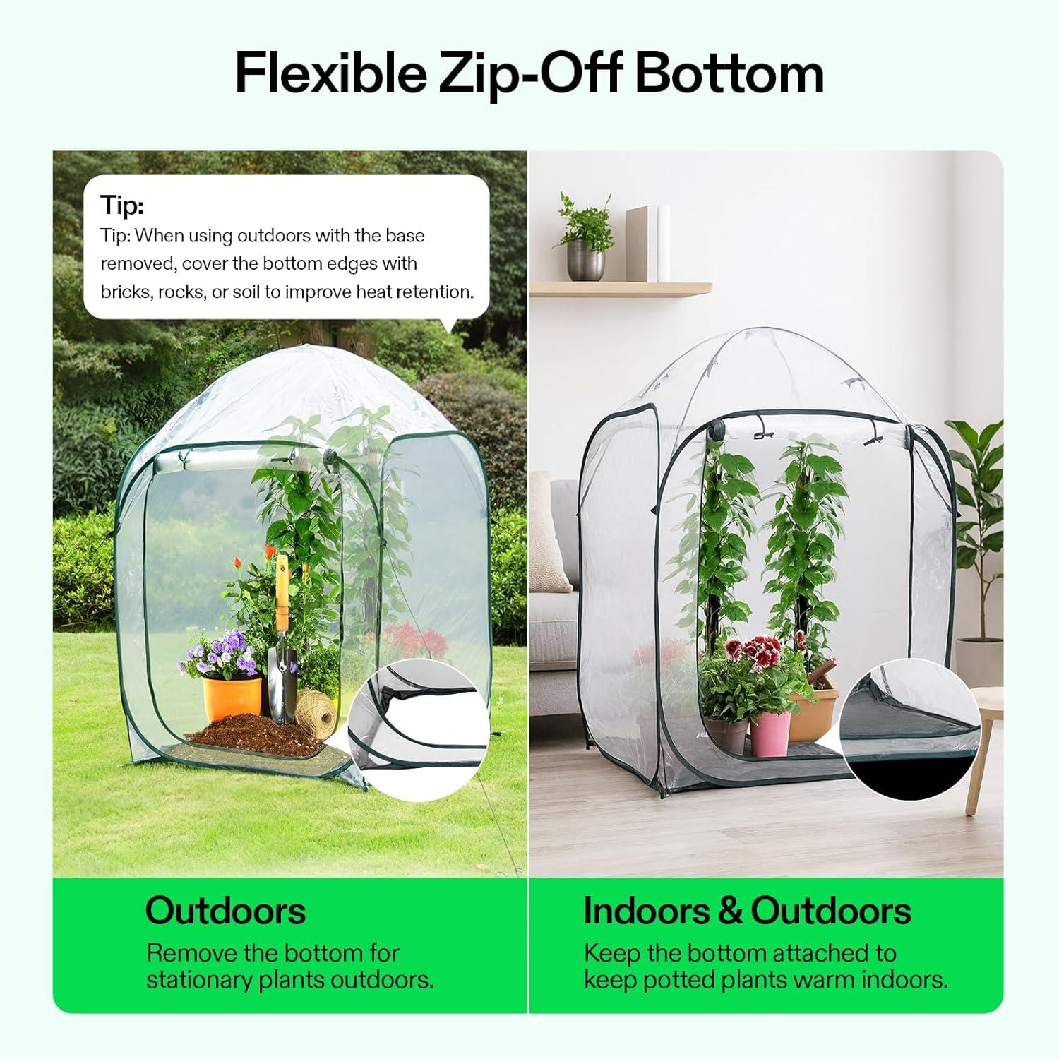 imageVIVOSUN 10x7x7 Ft Large Walk in Greenhouse Greenhouse Tunnel Garden Plant Hot House with Green PE Cover Rollup Zipper Door and Window for OutdoorClear PVC