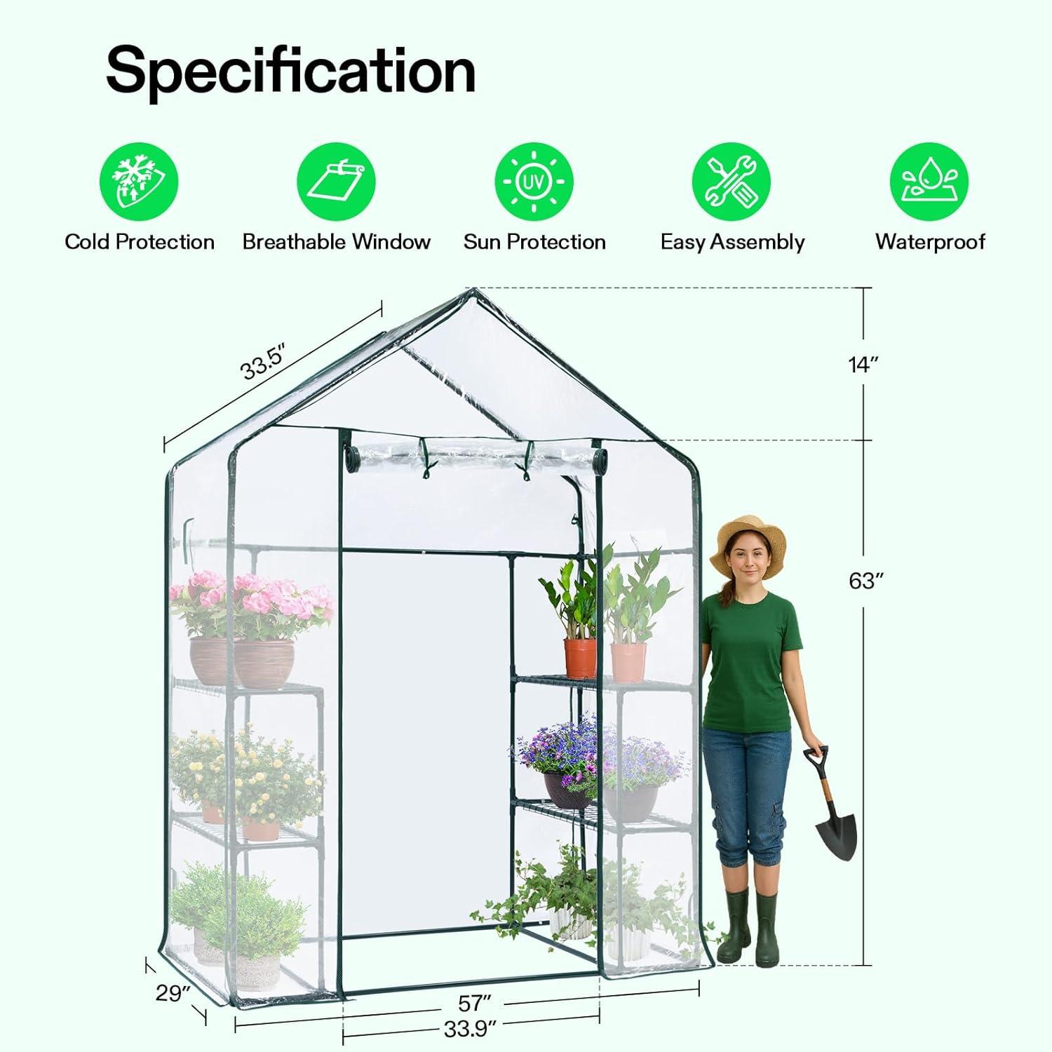 imageVIVOSUN 10x7x7 Ft Large Walk in Greenhouse Greenhouse Tunnel Garden Plant Hot House with Green PE Cover Rollup Zipper Door and Window for OutdoorClear PVC
