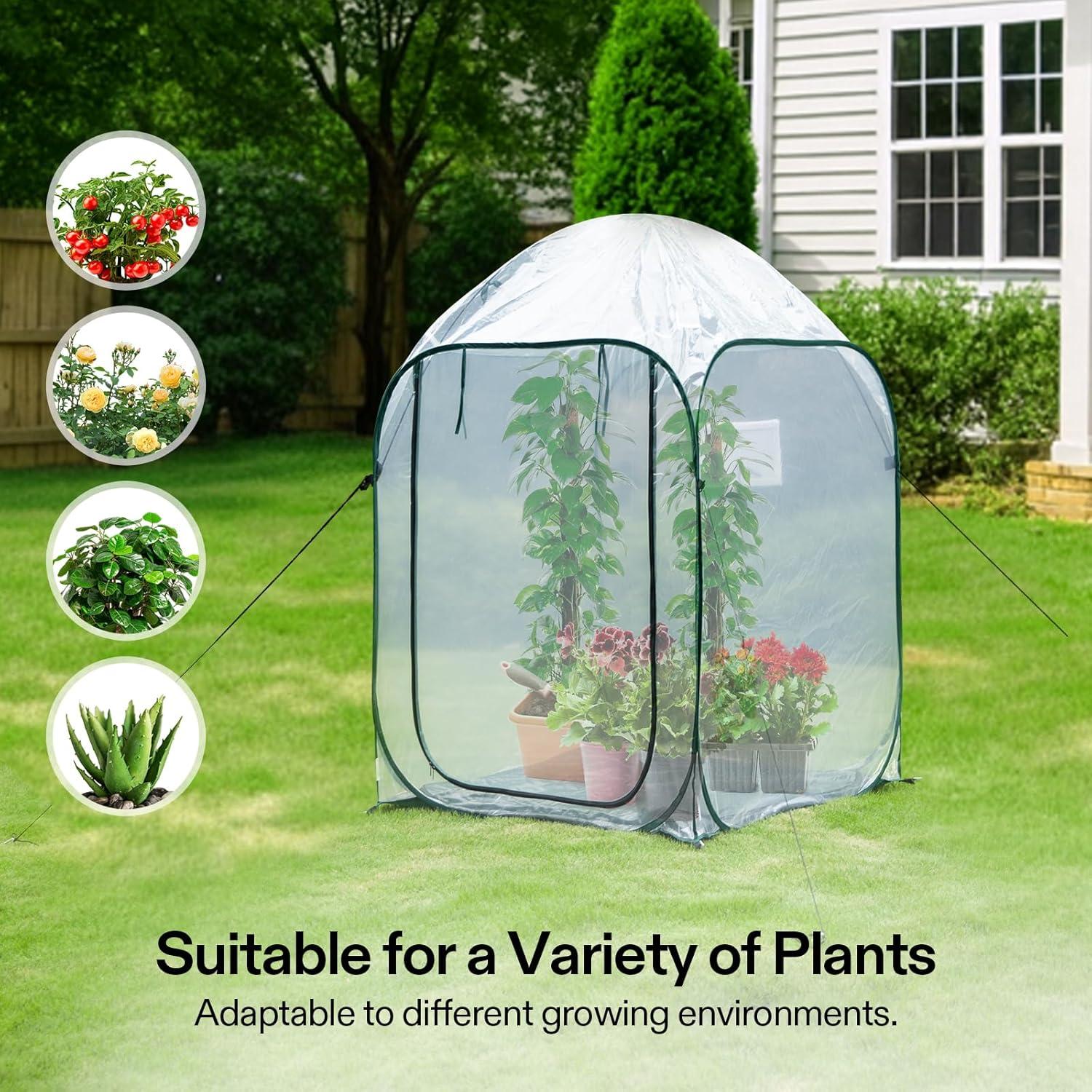imageVIVOSUN 10x7x7 Ft Large Walk in Greenhouse Greenhouse Tunnel Garden Plant Hot House with Green PE Cover Rollup Zipper Door and Window for OutdoorClear PVC