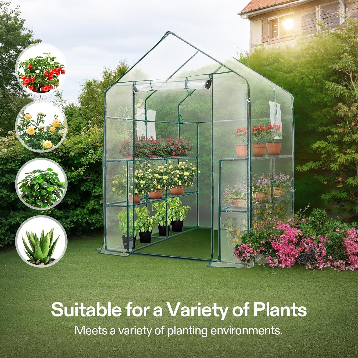 imageVIVOSUN 10x7x7 Ft Large Walk in Greenhouse Greenhouse Tunnel Garden Plant Hot House with Green PE Cover Rollup Zipper Door and Window for OutdoorClear PVC