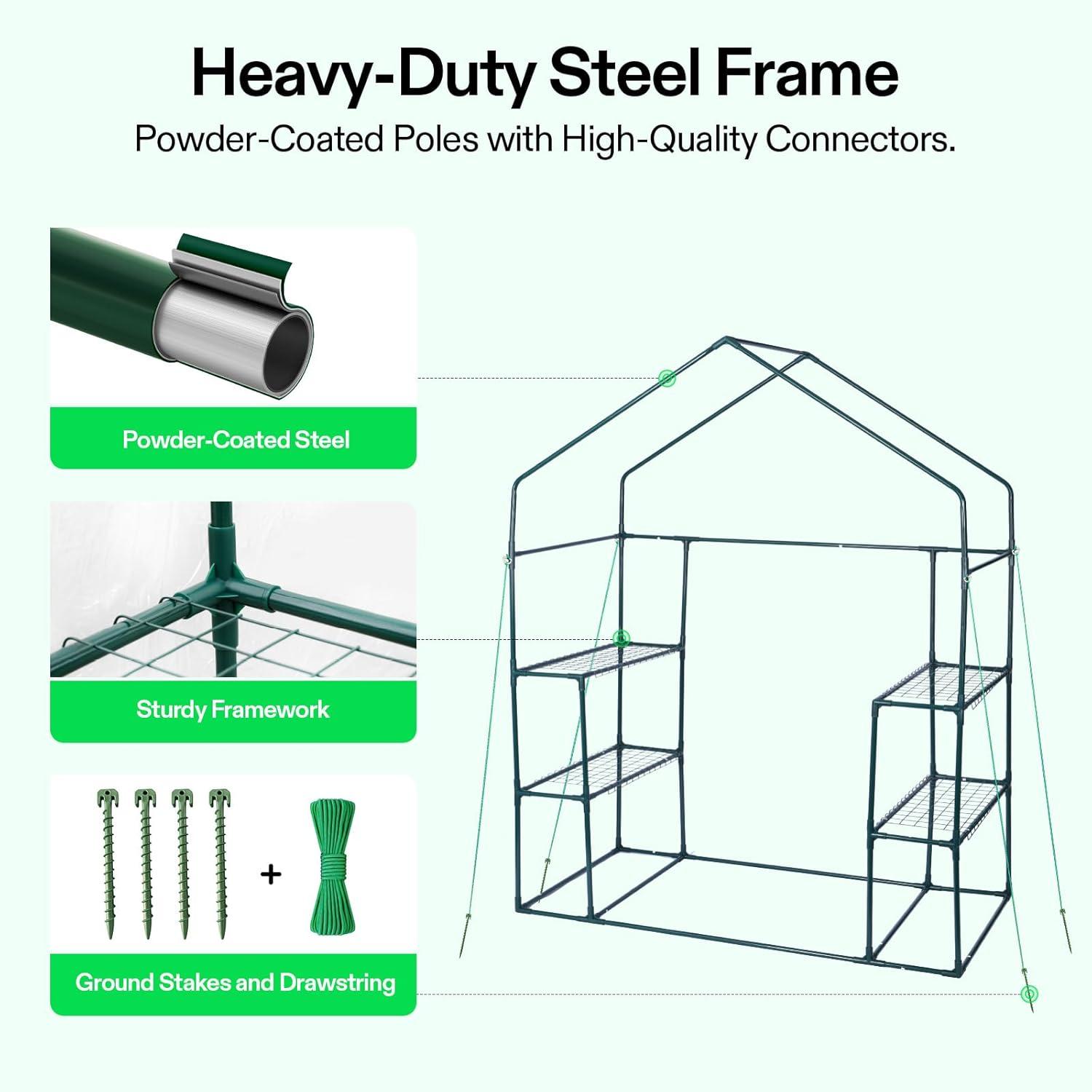imageVIVOSUN 10x7x7 Ft Large Walk in Greenhouse Greenhouse Tunnel Garden Plant Hot House with Green PE Cover Rollup Zipper Door and Window for OutdoorClear PVC