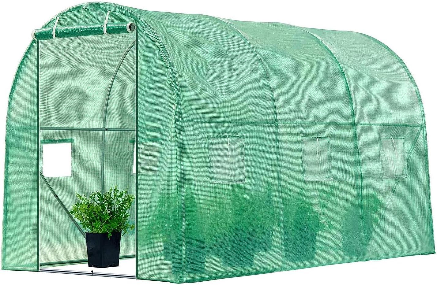 imageVIVOSUN 10x7x7 Ft Large Walk in Greenhouse Greenhouse Tunnel Garden Plant Hot House with Green PE Cover Rollup Zipper Door and Window for OutdoorGreen PE