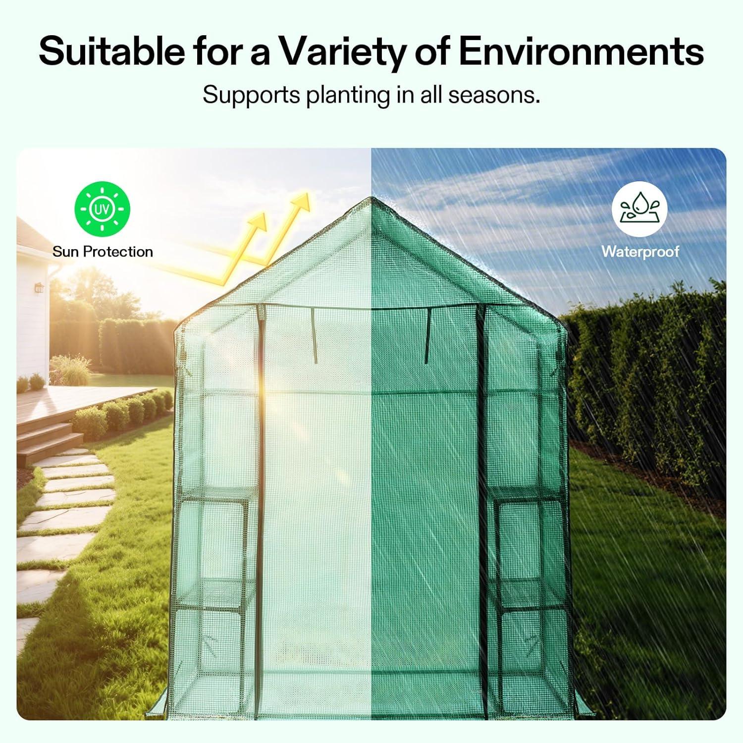 imageVIVOSUN 10x7x7 Ft Large Walk in Greenhouse Greenhouse Tunnel Garden Plant Hot House with Green PE Cover Rollup Zipper Door and Window for OutdoorGreen PE