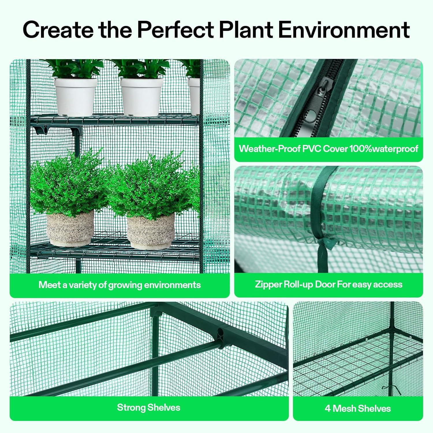 imageVIVOSUN 10x7x7 Ft Large Walk in Greenhouse Greenhouse Tunnel Garden Plant Hot House with Green PE Cover Rollup Zipper Door and Window for OutdoorGreen PE