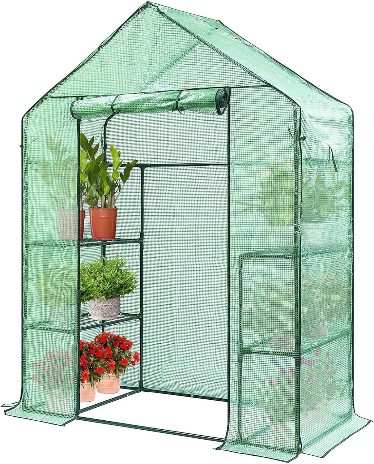 imageVIVOSUN 10x7x7 Ft Large Walk in Greenhouse Greenhouse Tunnel Garden Plant Hot House with Green PE Cover Rollup Zipper Door and Window for OutdoorGreen PE
