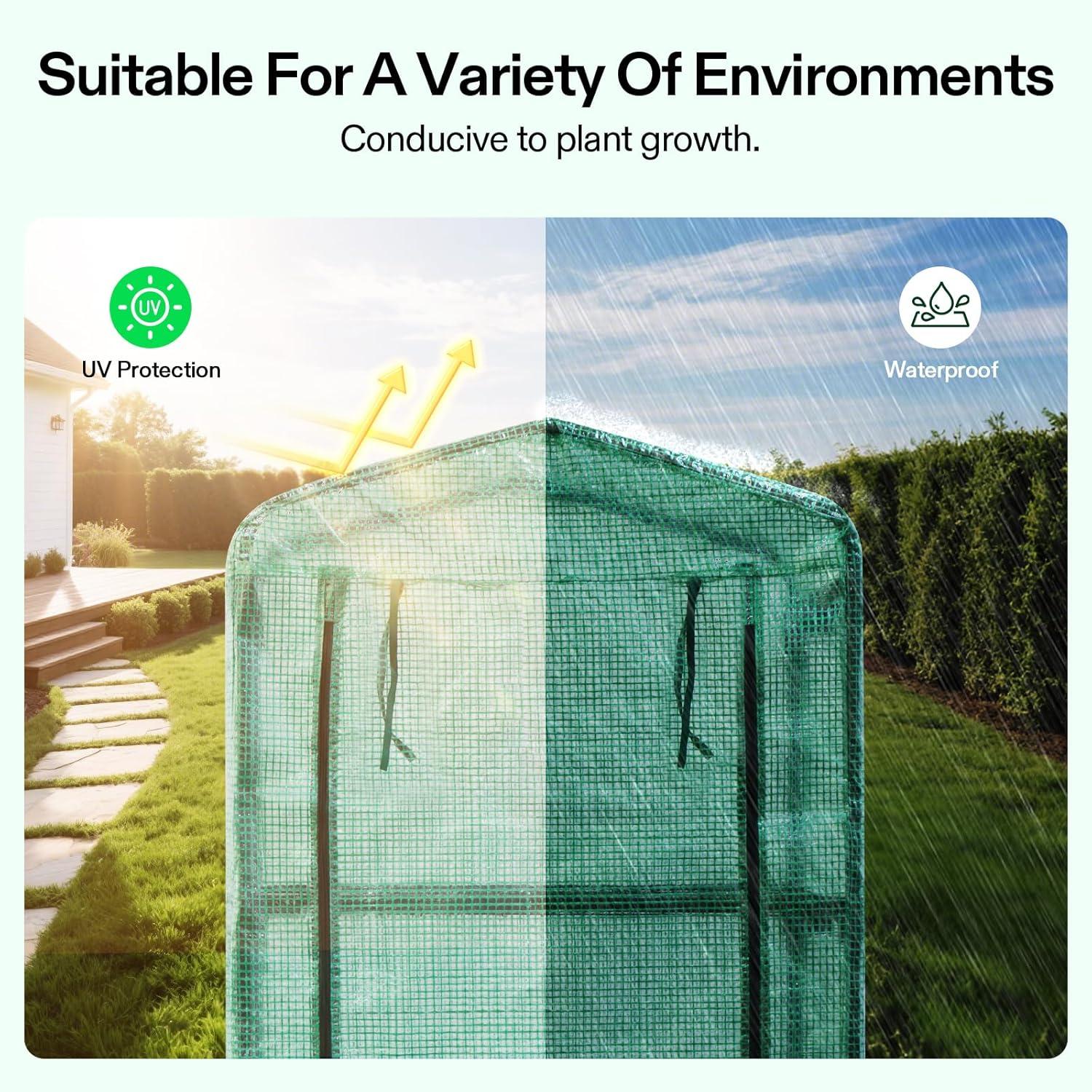 imageVIVOSUN 10x7x7 Ft Large Walk in Greenhouse Greenhouse Tunnel Garden Plant Hot House with Green PE Cover Rollup Zipper Door and Window for OutdoorGreen PE