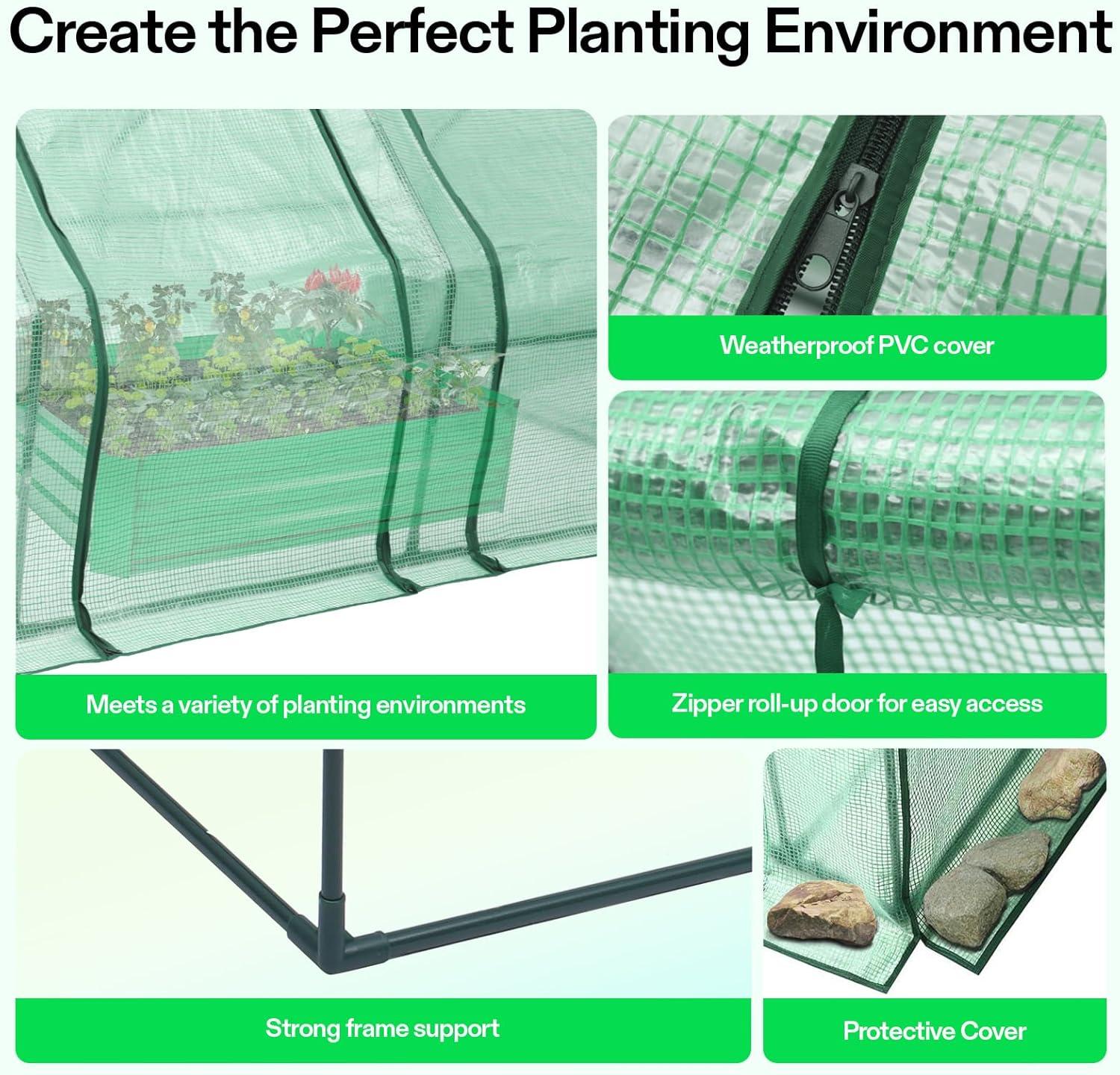 imageVIVOSUN 10x7x7 Ft Large Walk in Greenhouse Greenhouse Tunnel Garden Plant Hot House with Green PE Cover Rollup Zipper Door and Window for OutdoorGreen PE