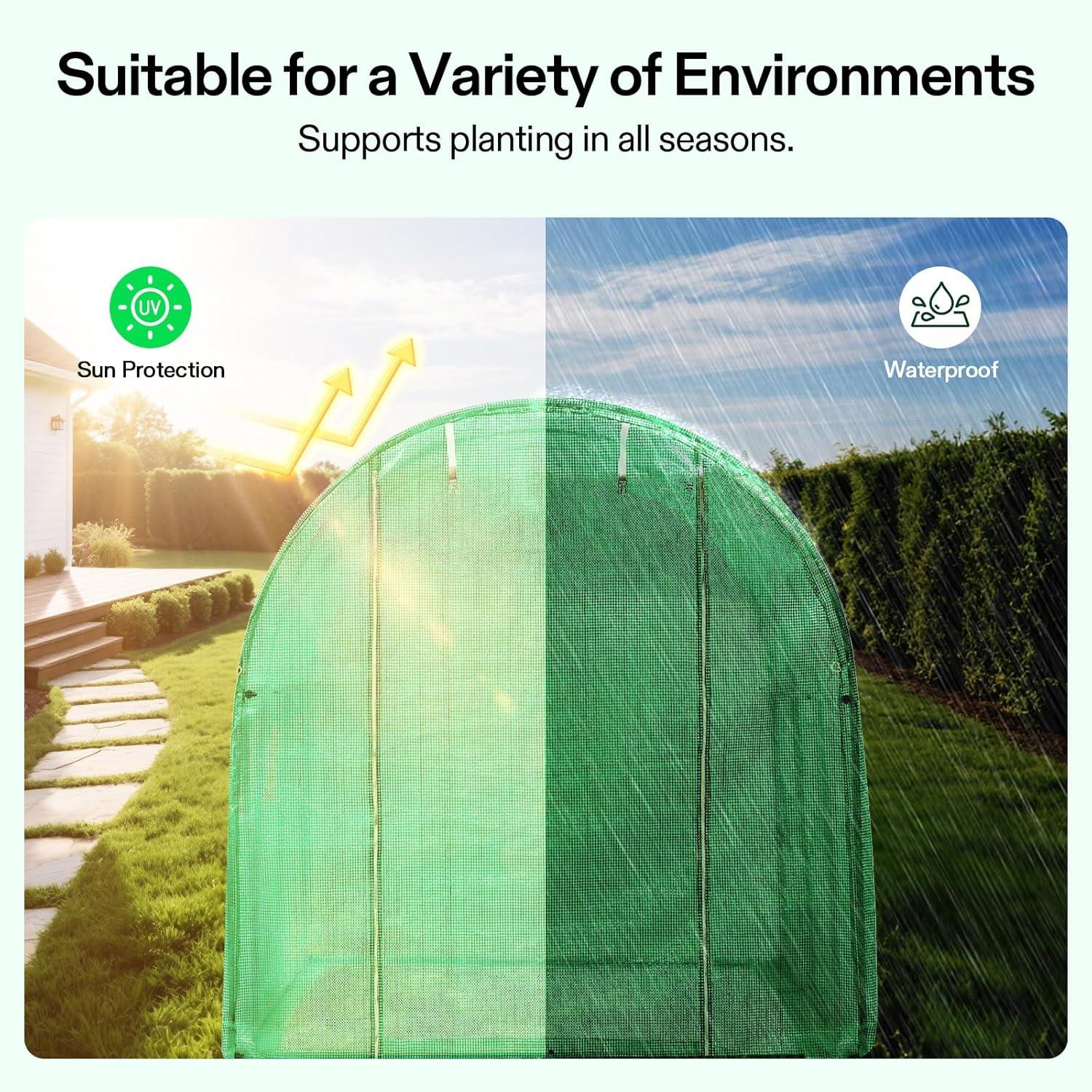 imageVIVOSUN 10x7x7 Ft Large Walk in Greenhouse Greenhouse Tunnel Garden Plant Hot House with Green PE Cover Rollup Zipper Door and Window for OutdoorGreen PE