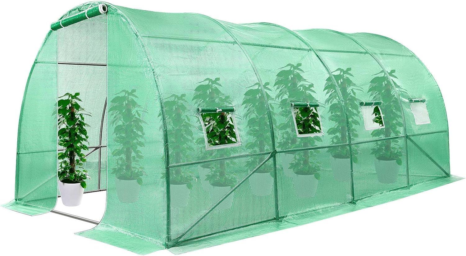 imageVIVOSUN 10x7x7 Ft Large Walk in Greenhouse Greenhouse Tunnel Garden Plant Hot House with Green PE Cover Rollup Zipper Door and Window for OutdoorGreen PE